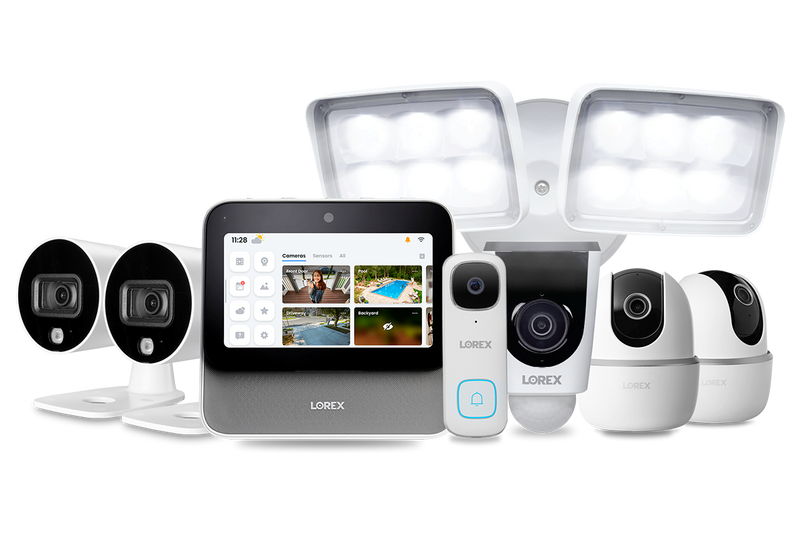 Lorex Smart Home Security Center with 2 Outdoor Cameras, 2 2K Pan-Tilt Indoor Cameras, 2K Doorbell and Floodlight Camera
