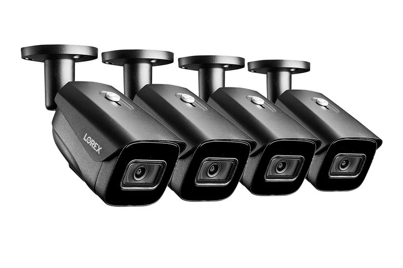 4K (8MP) Smart IP Black Security Camera with Listen-in Audio and Real-Time 30FPS Recording (4-pack)