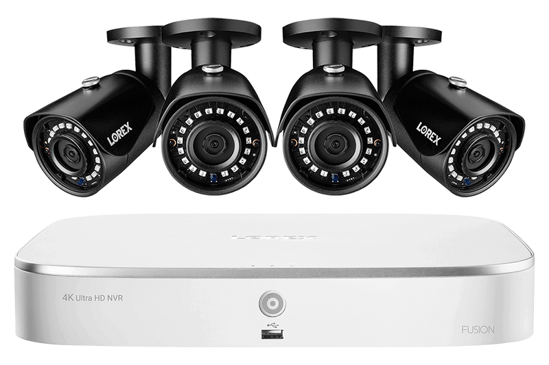 2K IP Security Camera System with 8-Channel NVR and 4 Outdoor 5MP Black Cameras