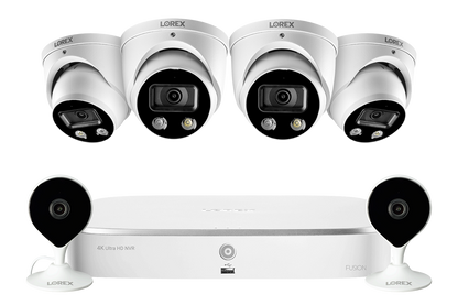 8-Channel NVR Fusion System with Four Smart Deterrence IP Dome Security Cameras and Two Indoor Wi-Fi Cameras