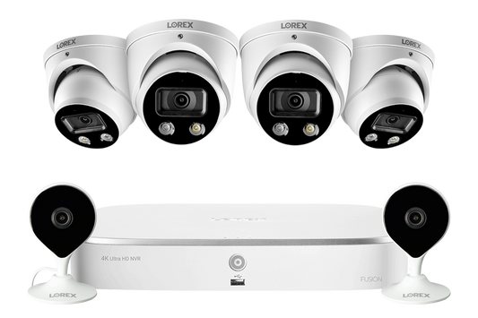 8-Channel NVR Fusion System with Four Smart Deterrence IP Dome Security Cameras and Two Indoor Wi-Fi Cameras
