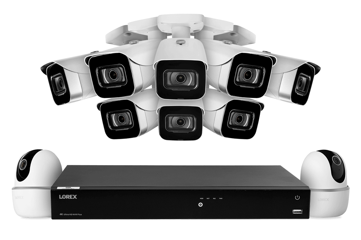 Lorex Fusion 4K 16-Channel 3TB Wired NVR System with 8 Cameras + Two 2K Pan-Tilt Wi-Fi Indoor Cameras
