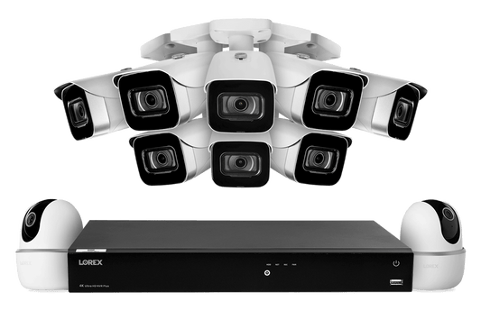 Lorex Fusion 4K 16-Channel 3TB Wired NVR System with 8 Cameras + Two 2K Pan-Tilt Wi-Fi Indoor Cameras