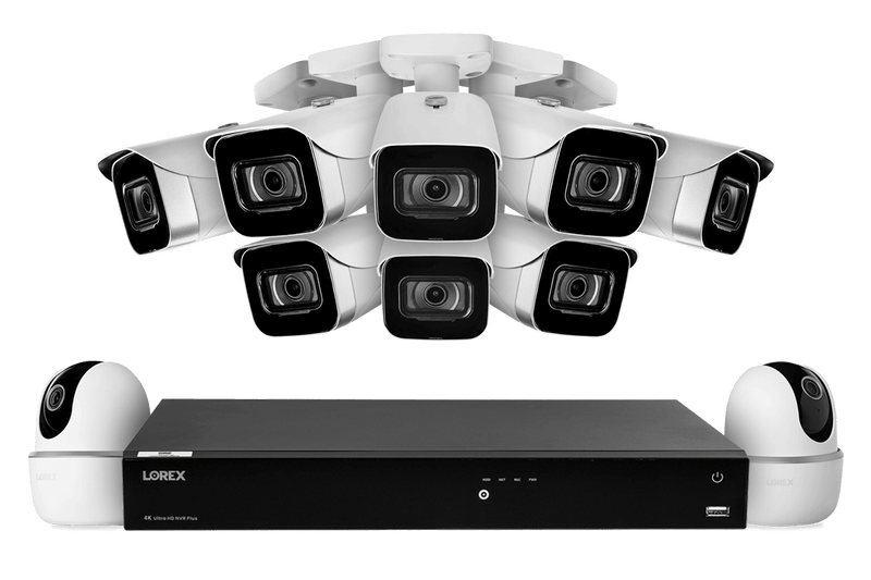 Lorex Fusion 4K 16-Channel 3TB Wired NVR System with 8 Cameras + Two 2K Pan-Tilt Wi-Fi Indoor Cameras