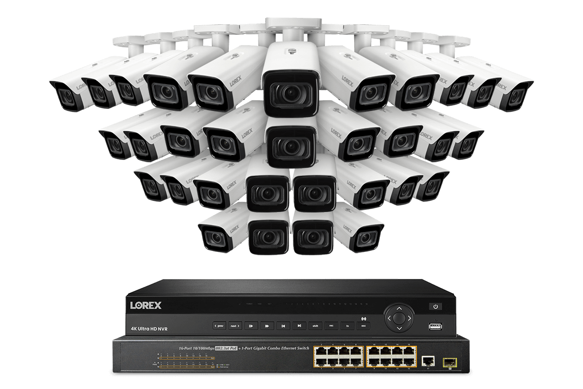 Lorex 4K (32 Camera Capable) 8TB Wired NVR System with Nocturnal 4 Smart IP Bullet Cameras Featuring Motorized Varifocal Lens, Vandal Resistant and 30FPS Recording