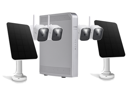 Lorex 4K NVR System with 4 White Battery-Operated Cameras with 2 Solar Panels