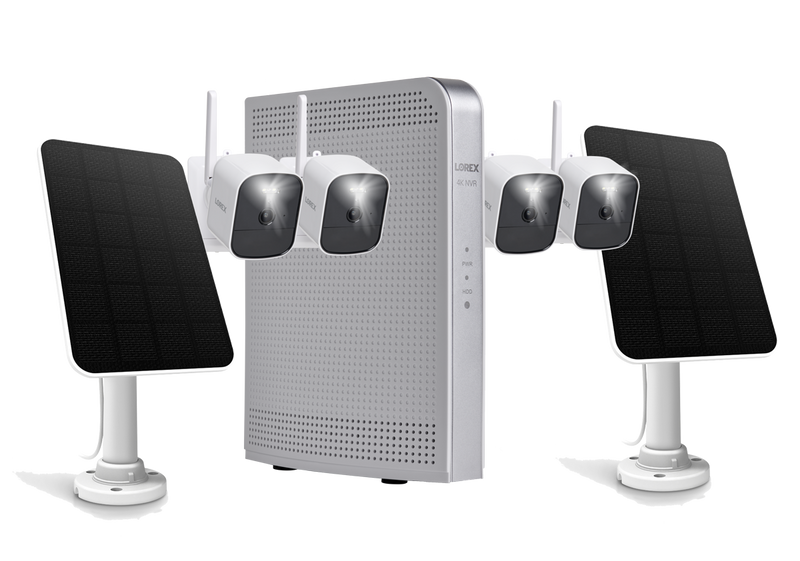 Lorex 4K NVR System with 4 White Battery-Operated Cameras with 2 Solar Panels