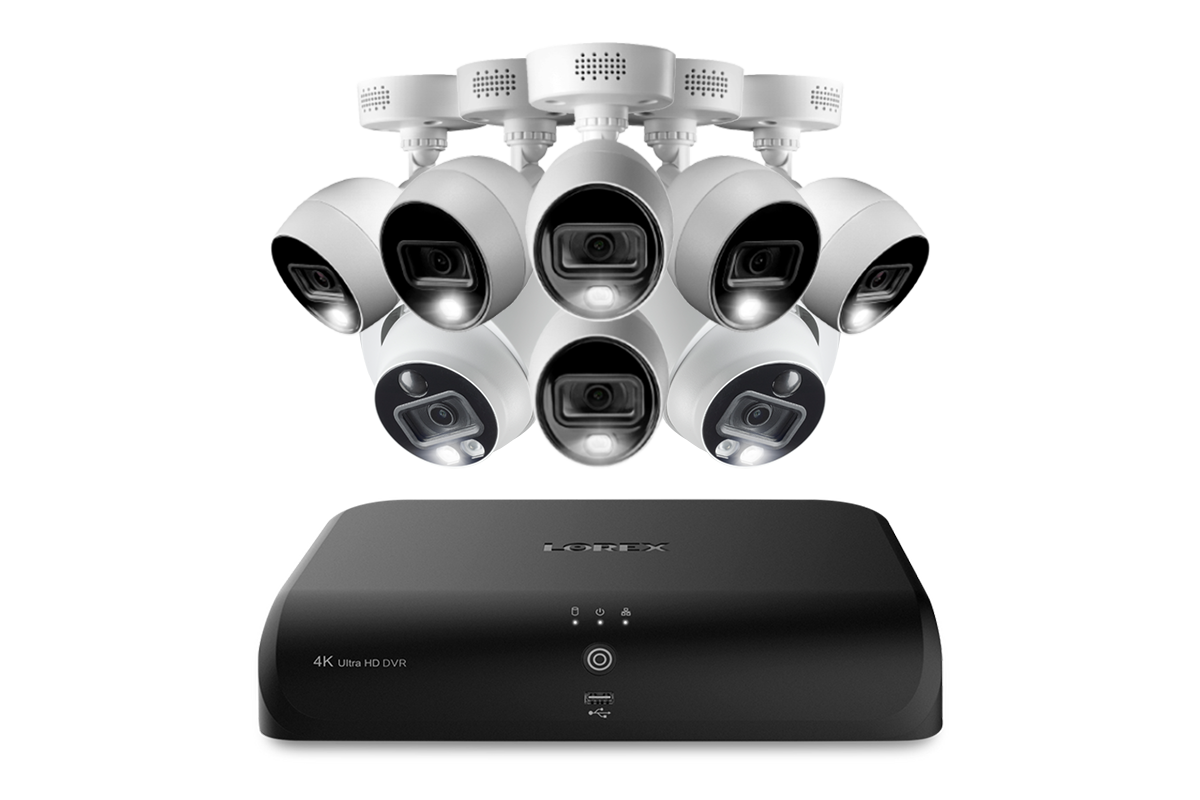 Lorex 4K 8-Channel Wired DVR System with Two Active Deterrence Dome Cameras and Six Active Deterrence Bullet Cameras