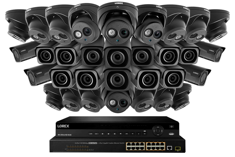 4K Nocturnal IP NVR System with 32-channel NVR, Sixteen 4K IP Dome and Sixteen 4K IP Motorized Zoom Bullet Cameras, 250FT Night Vision