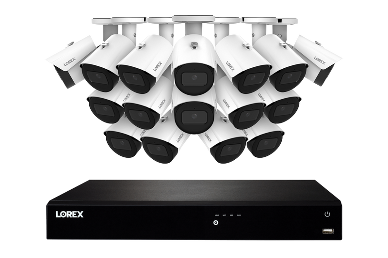 Lorex Fusion NVR with A20 (Aurora Series) IP Bullet Cameras - 4K 16-Channel 4TB Wired System - White 16
