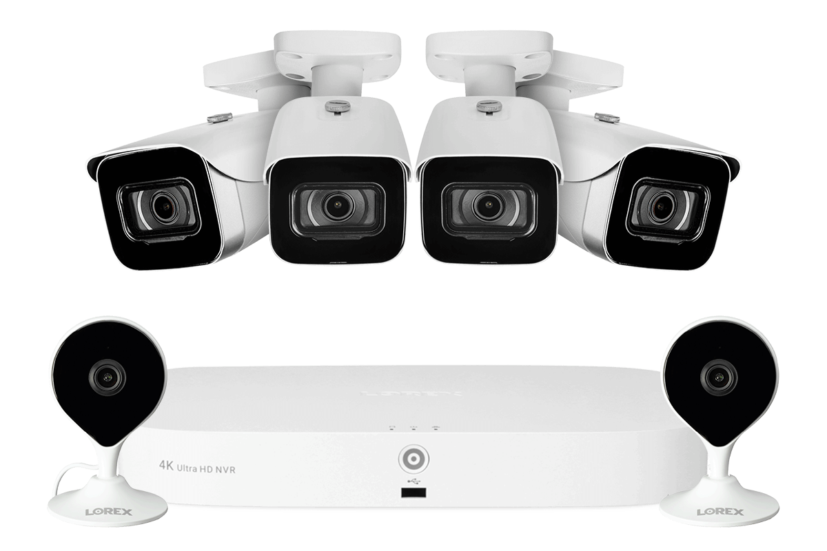 8-Channel NVR Fusion System with Four 4K (8MP) IP Cameras and 2 Wi-Fi Indoor Cameras