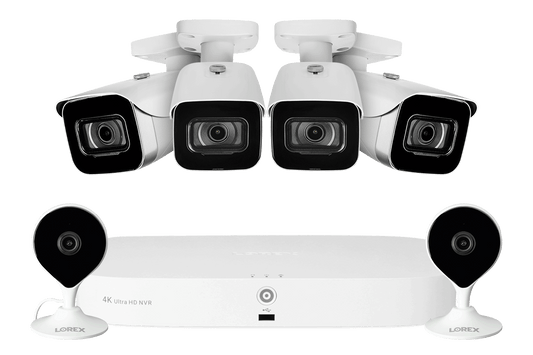 8-Channel NVR Fusion System with Four 4K (8MP) IP Cameras and 2 Wi-Fi Indoor Cameras