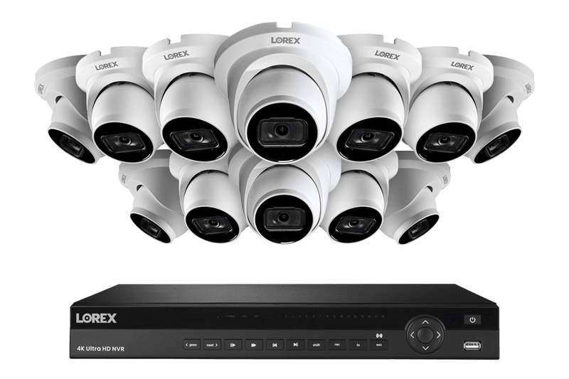 16-Channel Nocturnal NVR System with 12 4K (8MP) Smart IP White Dome Security Cameras with Real-Time 30FPS Recording and Listen-in Audio