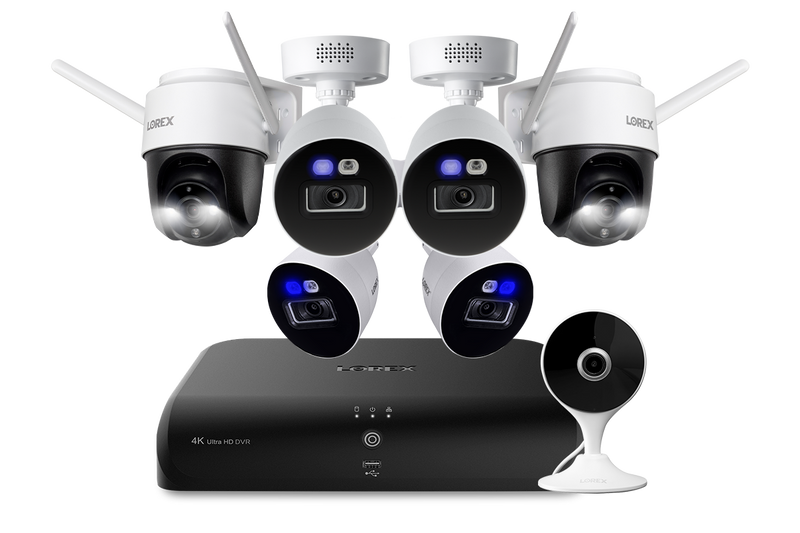 Lorex Fusion 4K 12-Camera Capable (8 Wired + 4 Fusion Wi-Fi) 2TB Wired DVR System with 4 Smart Deterrence Cameras, 2K Indoor Wi-Fi Camera and Two 2K Pan-Tilt Outdoor Wi-Fi Security Cameras