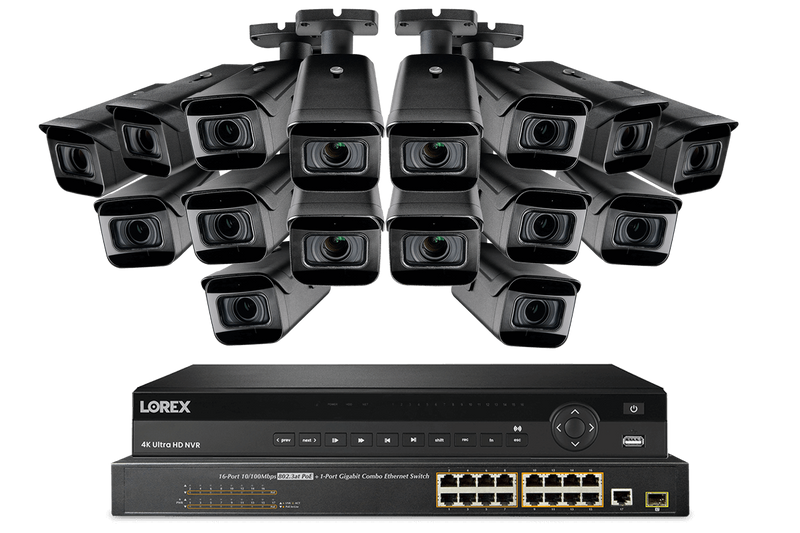 4K HD IP 32-Channel Security System featuring Sixteen Motorized Zoom Lens Security Camera with Audio Recording