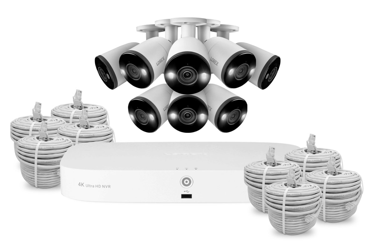 Lorex Fusion 4K 16-Camera Capable (8 Wired + 8 Wi-Fi) 2TB NVR System with Bullet Cameras Featuring Smart Deterrence and 2-Way Audio - 8