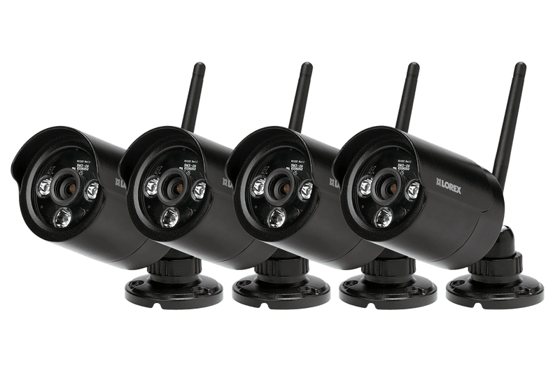 Black wireless cameras with night vision (4-pack)