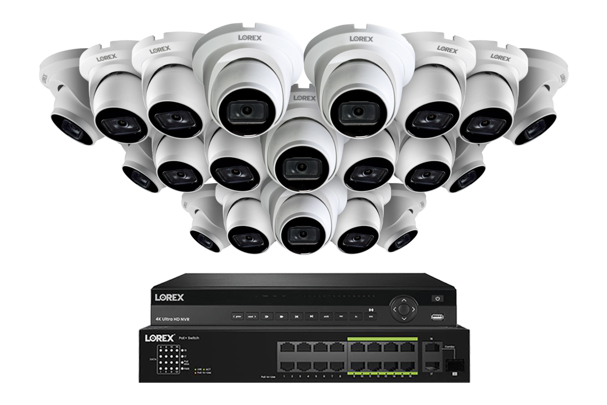 Lorex 4K (32 Camera Capable) Wired NVR System with Nocturnal 3 Smart IP Dome Cameras Featuring Listen-In Audio and 30FPS Recording