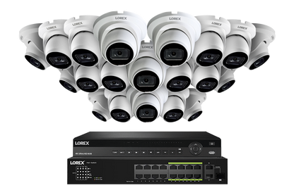 Lorex 4K (32 Camera Capable) Wired NVR System with Nocturnal 3 Smart IP Dome Cameras Featuring Listen-In Audio and 30FPS Recording
