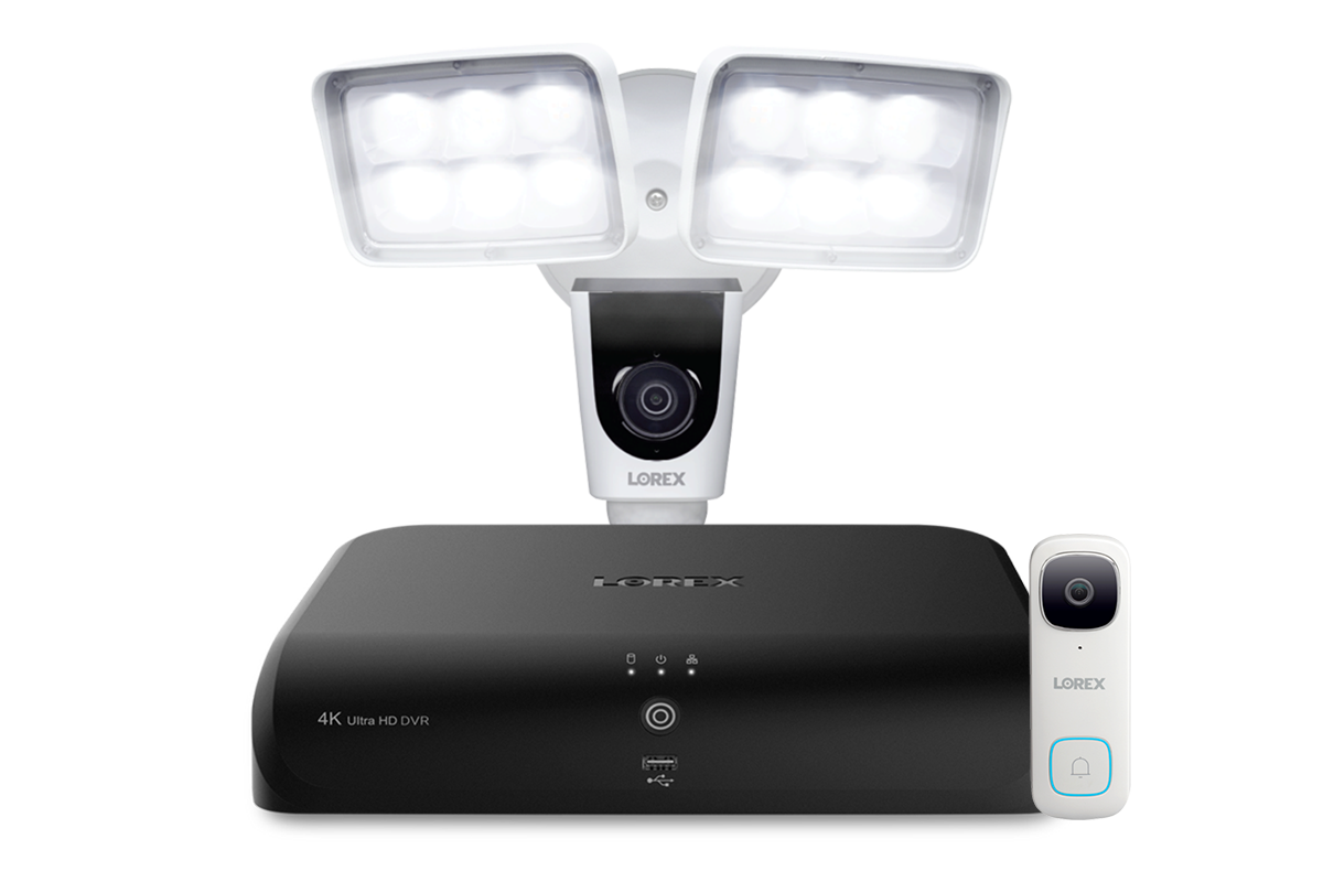 Lorex Fusion 4K 12 Camera Capable (8 Wired + 4 Wi-Fi) 2TB DVR System with 2K Wired Video Doorbell and 1080P Wi-Fi Floodlight