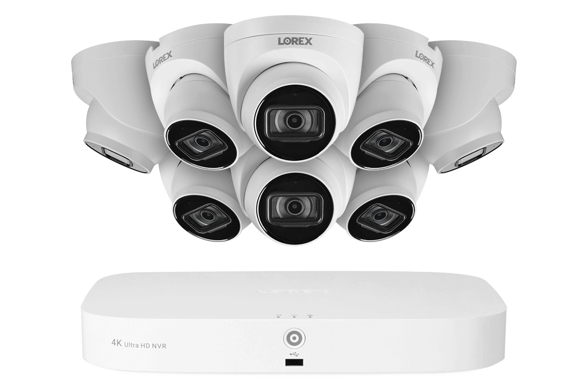 8-Channel Fusion NVR System with Eight 4K (8MP) IP Dome Cameras with Listen-In Audio