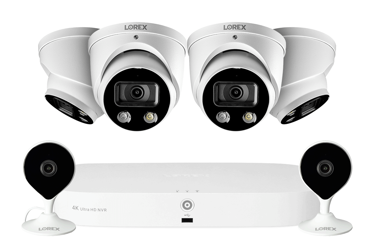 8-Channel NVR Fusion System with Four Smart Deterrence IP Dome Security Cameras and Two Indoor Wi-Fi Cameras