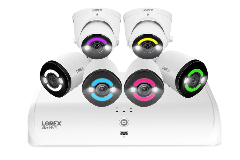 Lorex 4K+ Fusion Wired NVR System with 4 Bullet and 2 Dome IP Cameras Featuring 12MP Ultra HD and Smart Security Lighting