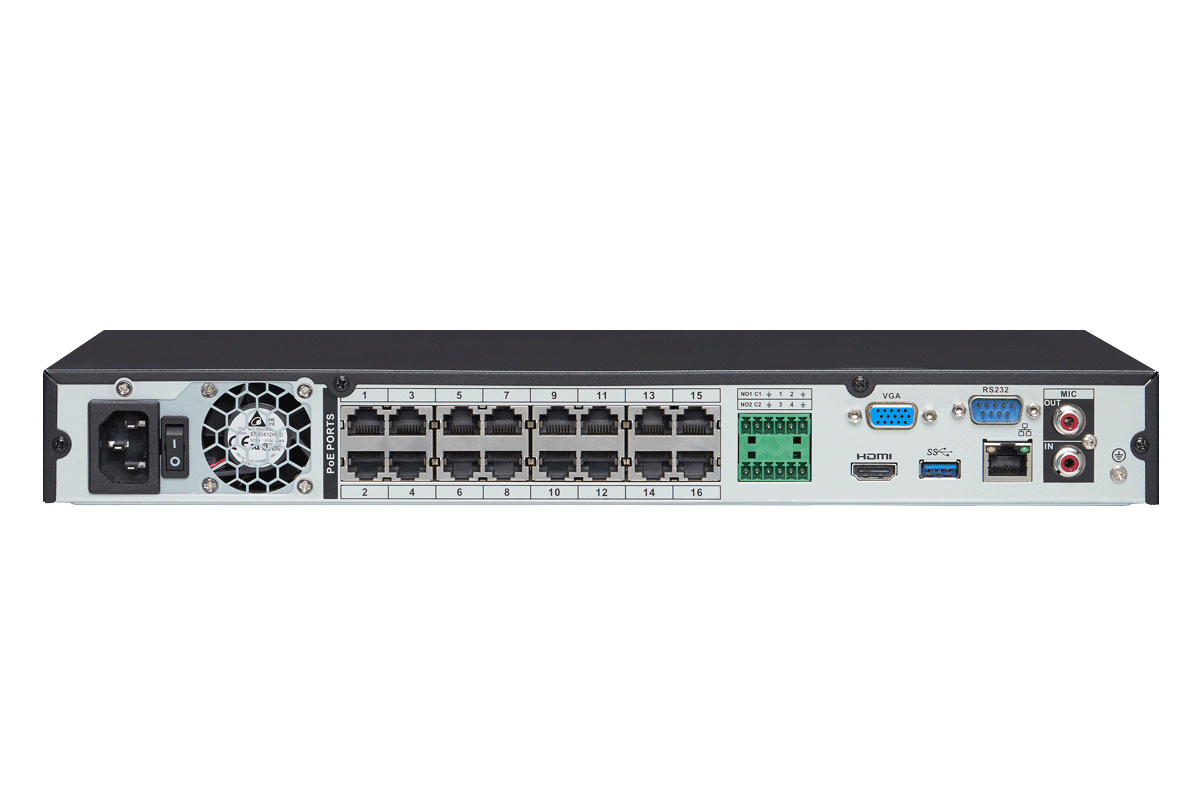 4K Ultra HD 16 Channel Security NVR, 3TB Hard Drive, POE, Records 4K (4 x 1080p) at 30FPS, with Audio Recording