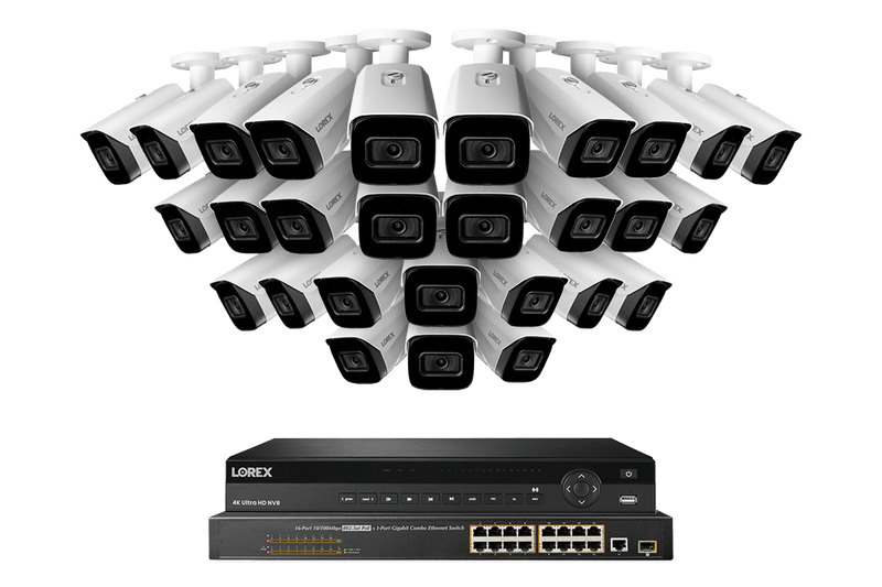 32-Channel Nocturnal NVR System with Twenty-Eight 4K (8MP) Smart IP Security Cameras with Real-Time 30FPS Recording and Listen-in Audio