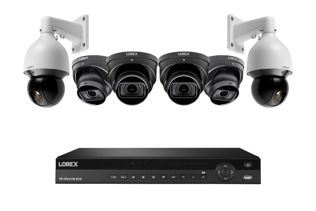 Lorex Nocturnal 4 4K (16 Camera Capable) 4TB NVR System with 4 Smart IP Dome Cameras and 2 Pan Tilt Zoom IP Cameras - Black