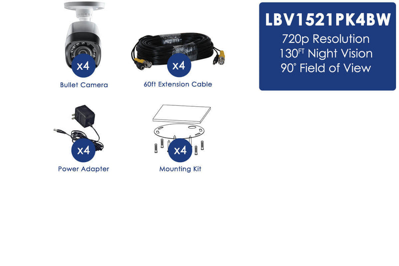 720P HD Weatherproof Night Vision Security Cameras (4-Pack)