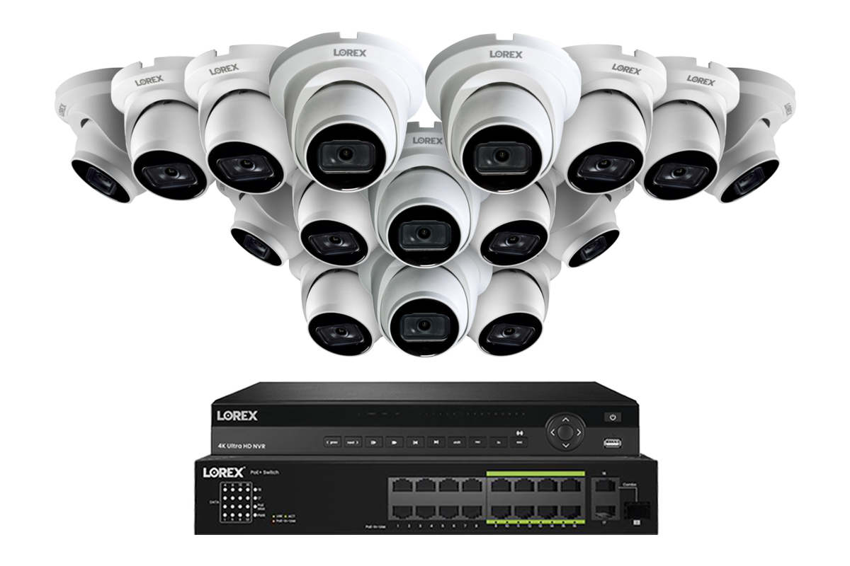Lorex 4K (32 Camera Capable) Wired NVR System with Nocturnal 3 Smart IP Dome Cameras Featuring Listen-In Audio and 30FPS Recording