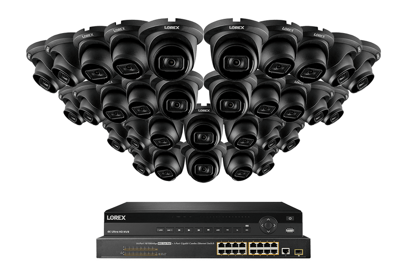 32-Channel Nocturnal NVR System with Thirty-Two 4K (8MP) Smart IP Dome Security Cameras with Real-Time 30FPS Recording and Listen-in Audio