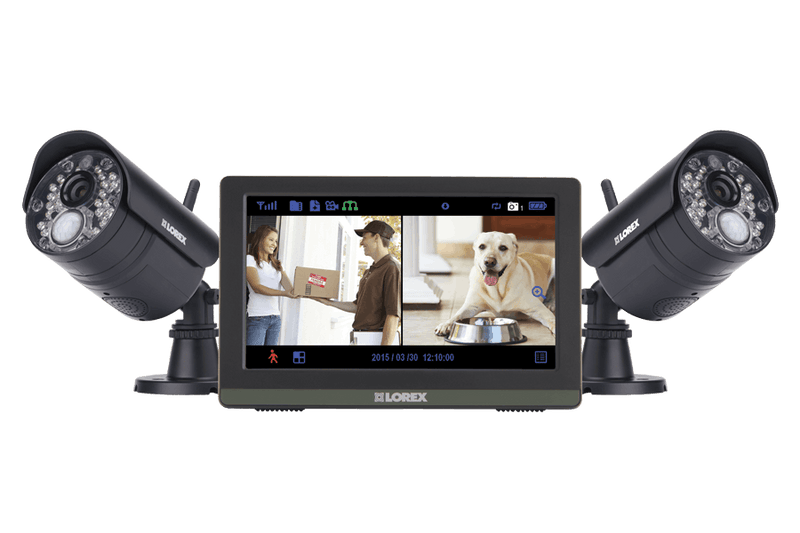 Wireless 720p Touch Screen Video Surveillance System with 2 Cameras and 7"" Screen with Mobile Connectivity