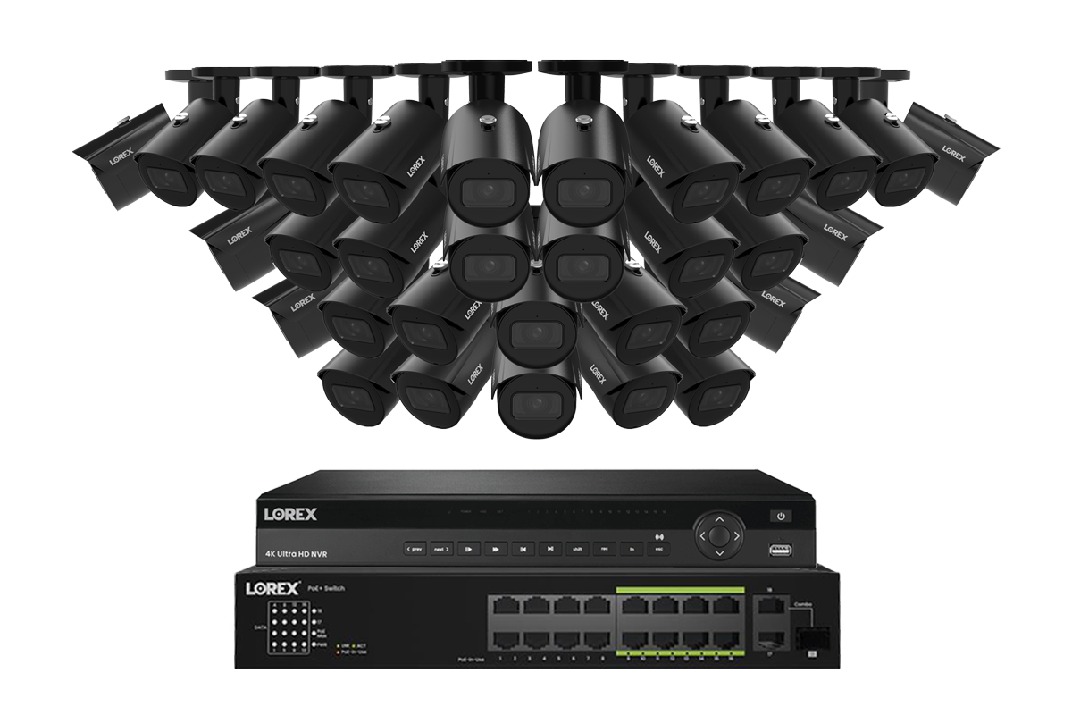 Lorex NVR with A20 (Aurora Series) IP Bullet Cameras - 4K 32-Channel 8TB Wired System - Black 32