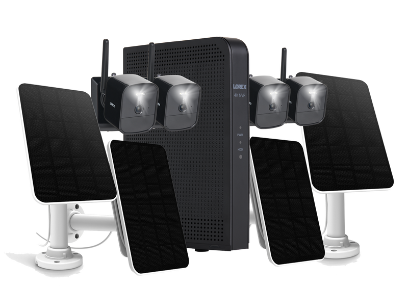 Lorex 4K NVR System with 4 Black Battery-Operated Cameras with 4 Solar Panels
