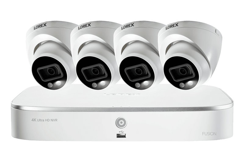 4K Ultra HD 8-Channel Fusion NVR System with 4 Smart Deterrence IP Audio Dome Cameras and Two-Way Talk