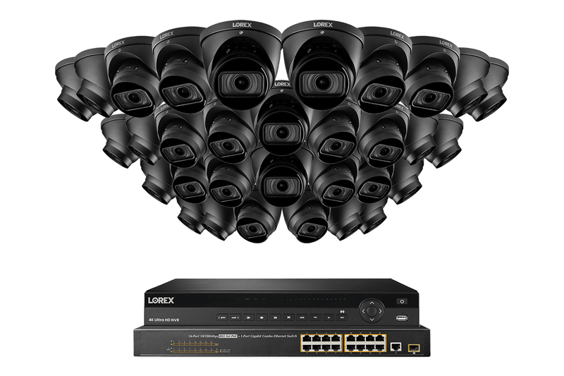 32-Channel Nocturnal NVR System with Thirty-Two 4K (8MP) Smart IP Optical Zoom Dome Security Cameras with Real-Time 30FPS Recording and Listen-in Audio