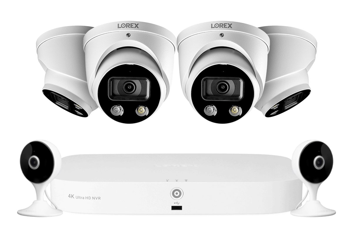 Lorex Fusion 4K 8-Channel 2TB Wired NVR System with Four 4K IP Dome Cameras + Two 2K Wi-Fi Indoor Cameras