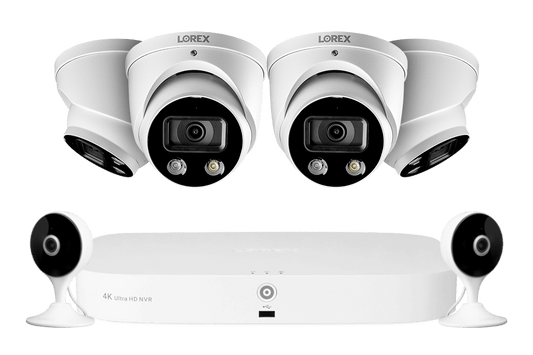 Lorex Fusion 4K 8-Channel 2TB Wired NVR System with Four 4K IP Dome Cameras + Two 2K Wi-Fi Indoor Cameras