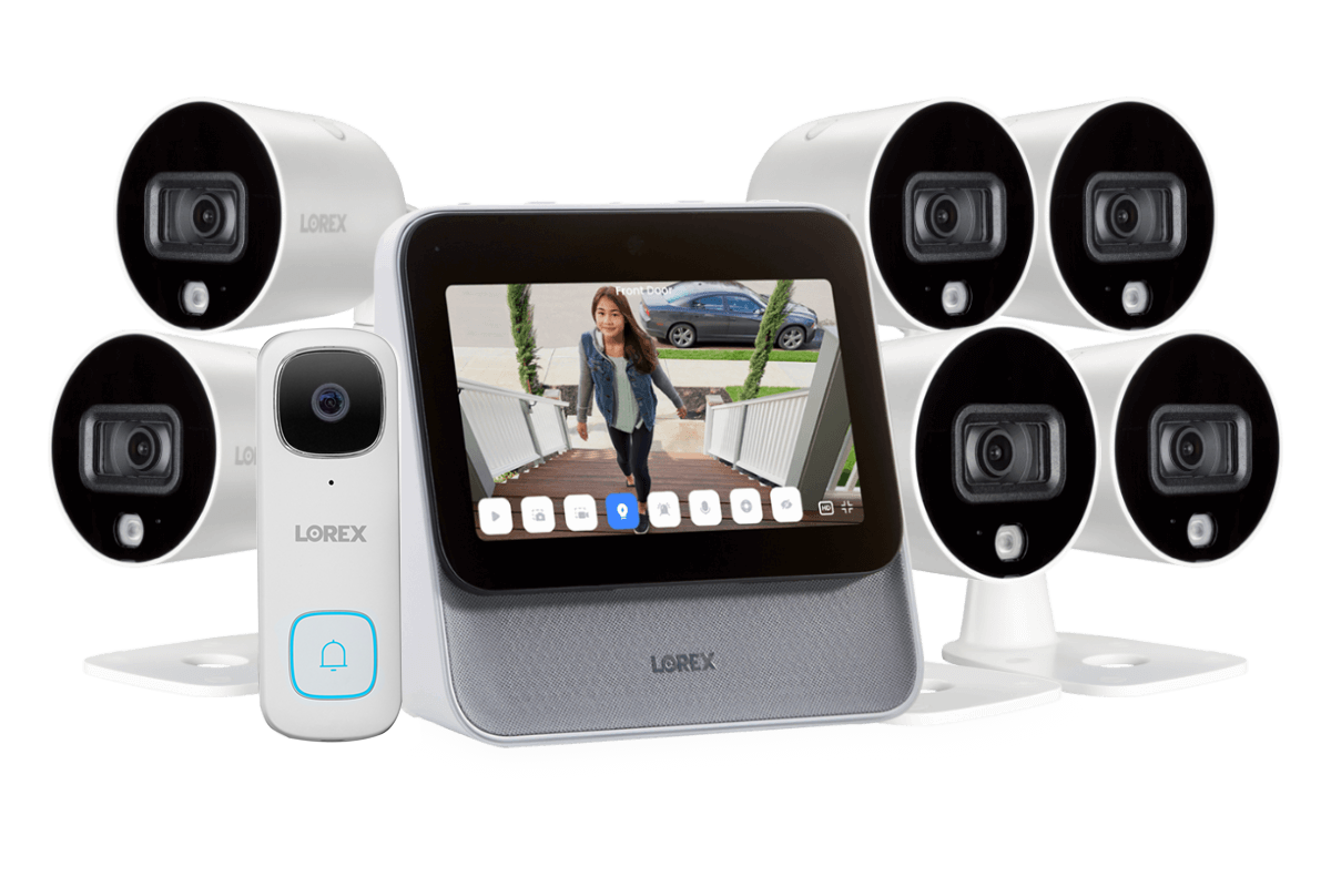 Lorex Smart Home Security Center with Six 1080p Outdoor Wi-Fi Cameras and 2K Video Doorbell