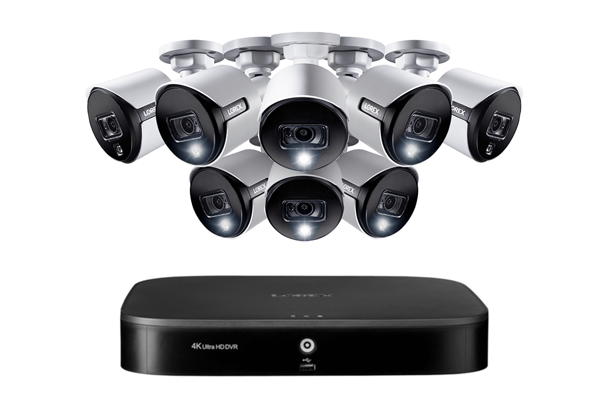 Lorex 4K 8-Channel Wired DVR System with Eight 2K Active Deterrence Bullet Cameras