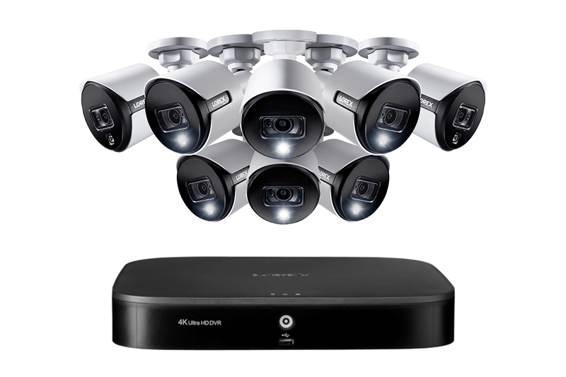 Lorex 4K 8-Channel Wired DVR System with Eight 2K Active Deterrence Bullet Cameras