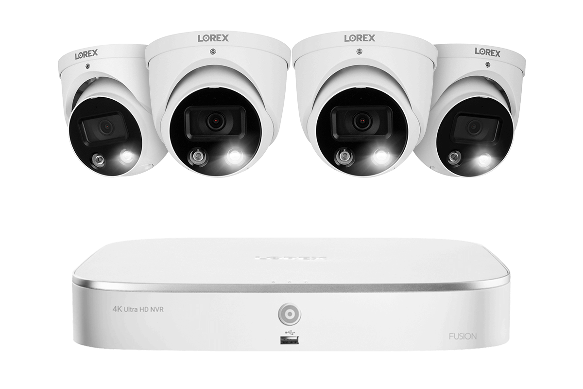 Lorex Fusion 4K 16-Channel (8 Wired + 8 Wi-Fi) 2TB NVR System with Dome Cameras Featuring Smart Deterrence and 2-Way Audio
