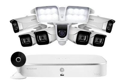 Lorex Fusion 4K 16 Camera Capable (8 Wired + 8 Wi-Fi) 2TB NVR System with 6 IP Bullet Cameras, 2K Indoor Wi-Fi Security Camera and Wi-Fi Floodlight Camera