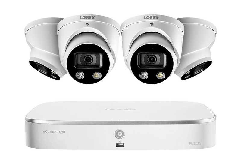 8-Channel 4K Fusion NVR System with 4 Smart Deterrence 4K (8MP) IP Dome Cameras