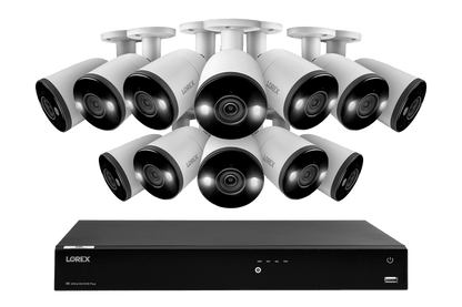 Lorex Fusion 4K (16 Camera Capable) 4TB Wired NVR System with Bullet Cameras Featuring Smart Deterrence and Two-Way Talk