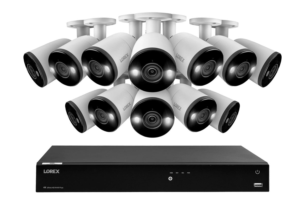 Lorex Fusion 4K (16 Camera Capable) 4TB Wired NVR System with Bullet Cameras Featuring Smart Deterrence and Two-Way Talk