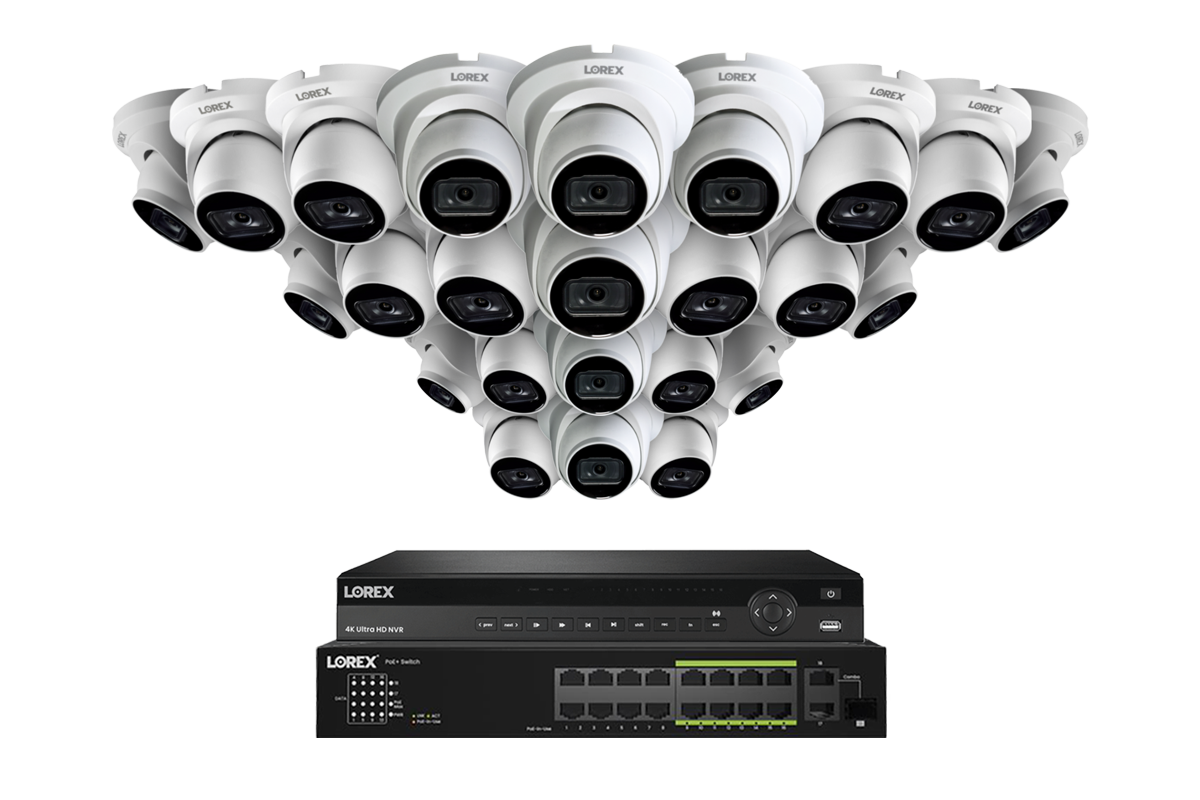 Lorex 4K (32 Camera Capable) Wired NVR System with Nocturnal 3 Smart IP Dome Cameras Featuring Listen-In Audio and 30FPS Recording