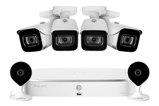 8-Channel NVR Fusion System with Four 4K (8MP) IP Cameras and 2 Wi-Fi Indoor Cameras
